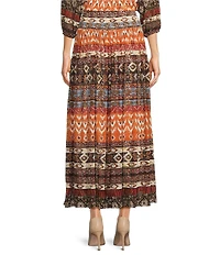 Calessa Coordinating Abstract Border Mesh A-Line Pull-On Midi Skirt