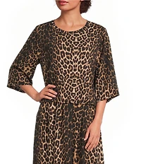 Calessa Coordinating Leopard Round Neck 3/4 Sleeve Top