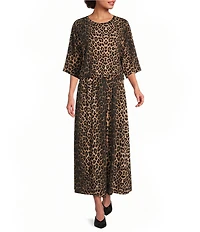 Calessa Coordinating Leopard Round Neck 3/4 Sleeve Top