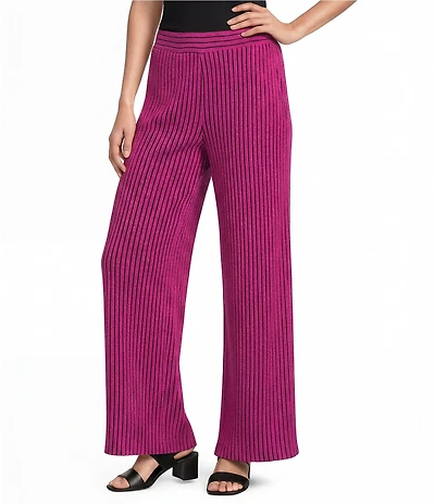 Calessa Coordinating Textured Knit Stripe Straight Leg Pull-On Pants