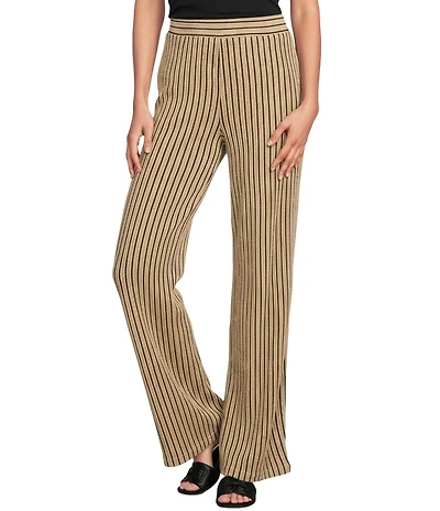 Calessa Coordinating Textured Knit Stripe Wide Leg Pull-On Ankle Pants