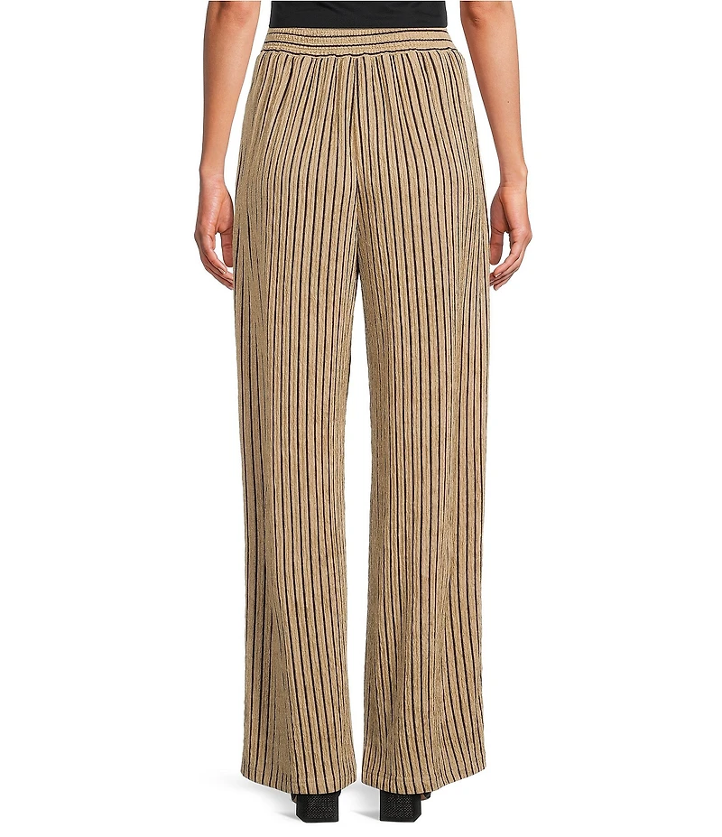 Calessa Coordinating Textured Knit Stripe Wide Leg Pull-On Ankle Pants