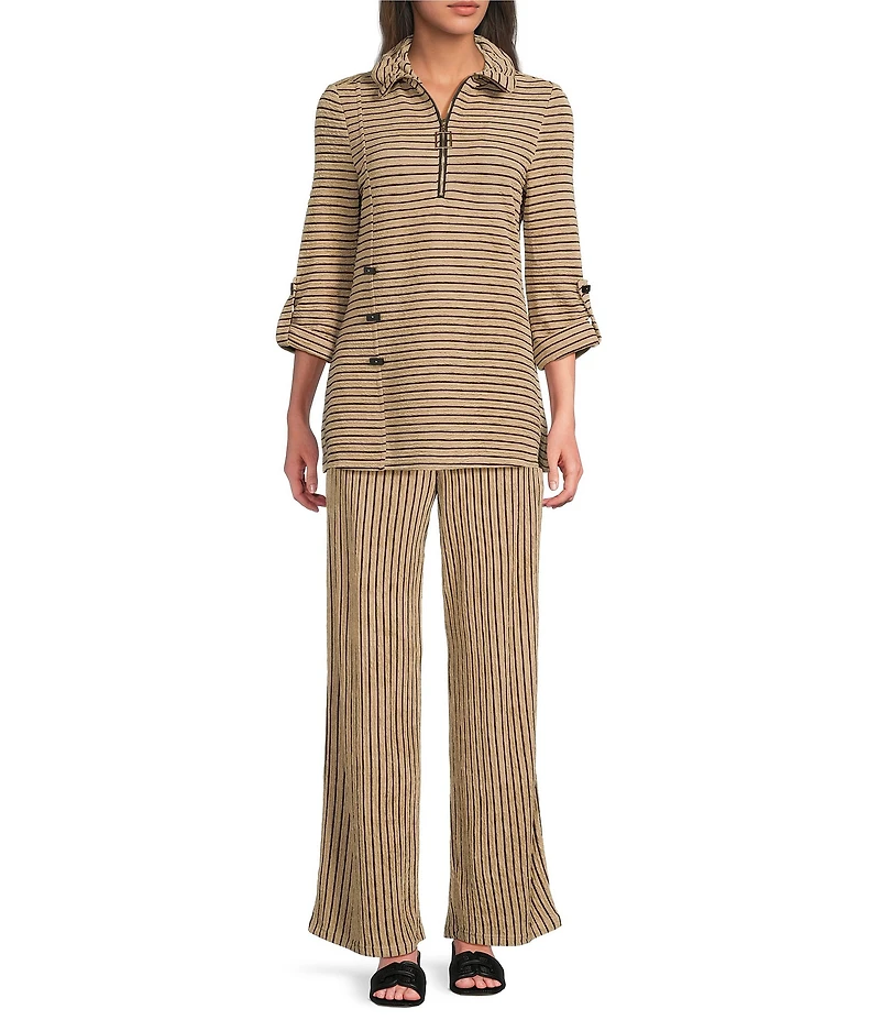 Calessa Coordinating Textured Knit Stripe Wide Leg Pull-On Ankle Pants