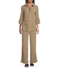 Calessa Coordinating Textured Knit Stripe Wide Leg Pull-On Ankle Pants