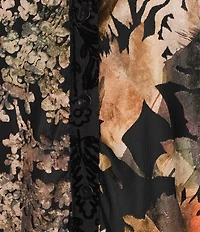 Crinkle Burnout Patchwork Point Collar Long Roll -Tab Sleeve Button Front Tunic