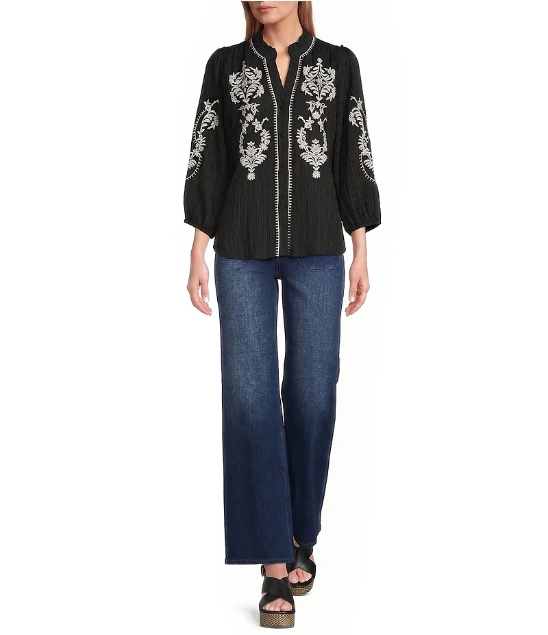 Calessa Demin Wide Leg Pull-On Pants
