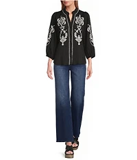 Calessa Demin Wide Leg Pull-On Pants