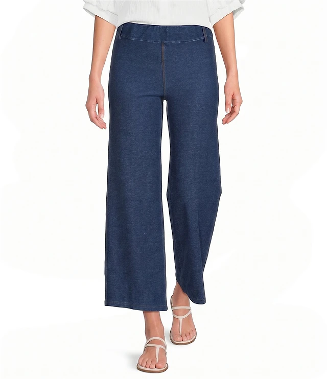 Calessa Denim Wide Leg Cropped Pull-On Pants