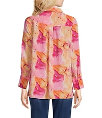 Calessa Desert Floral Print Point Collar Long Sleeve Button Front Shirt