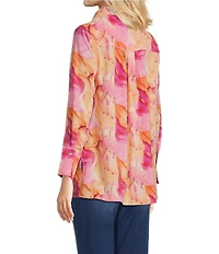 Calessa Desert Floral Print Point Collar Long Sleeve Button Front Shirt