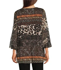 Calessa Double Layered Mesh Animal Print Hi-low Scoop Neck Wrist Length Sleeve Tunic