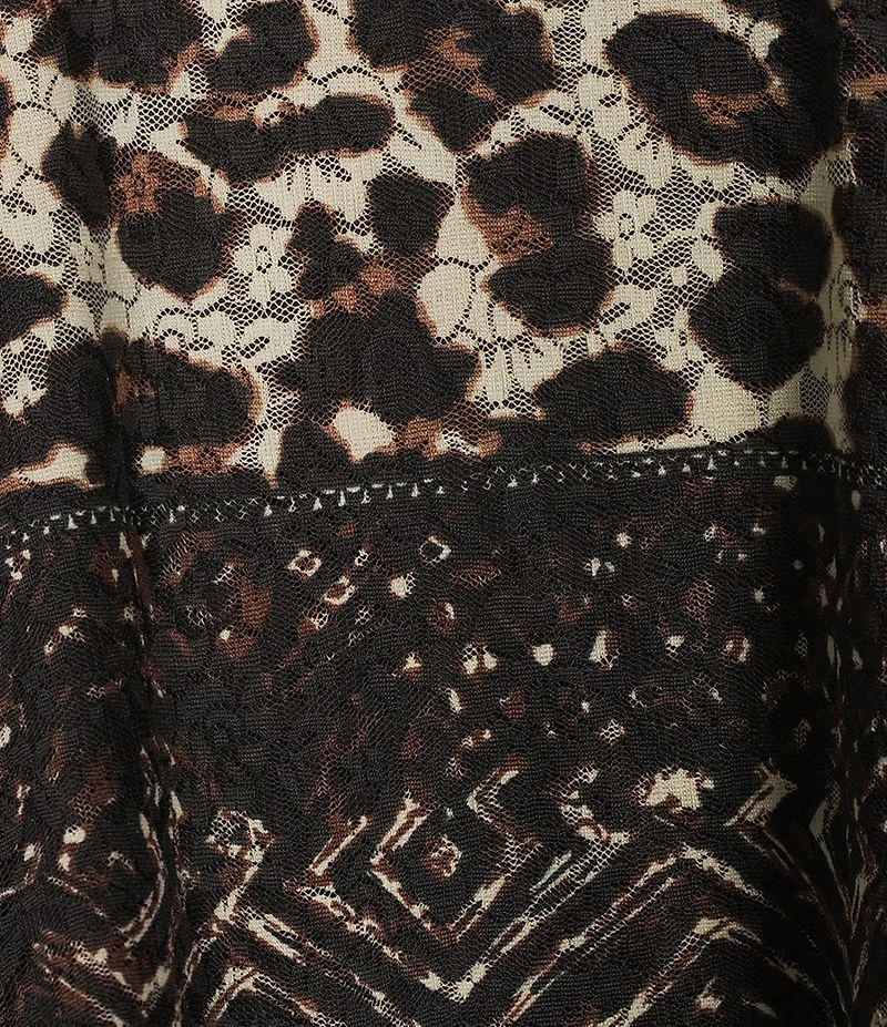 Calessa Double Layered Mesh Animal Print Hi-low Scoop Neck Wrist Length Sleeve Tunic