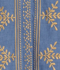 Calessa Embroidered Chambray Split V-Neck Bracelet Sleeve Tunic