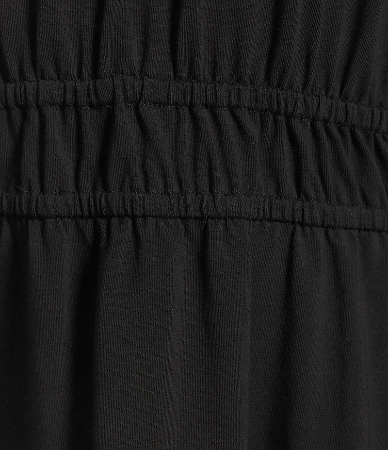 Calessa Embroidered Elbow Length Sleeve Split V-Neck A-Line Dress