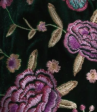 Calessa Embroidered Floral Point Collar Long Sleeve Button Front Velvet Shirt