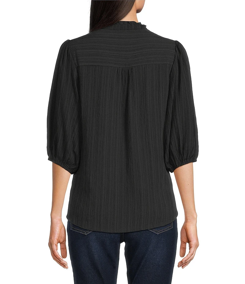 Calessa Embroidered Floral Split V-Neck 3/4 Sleeve Button Front Tunic
