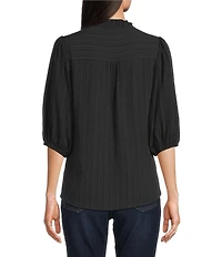 Calessa Embroidered Floral Split V-Neck 3/4 Sleeve Button Front Tunic