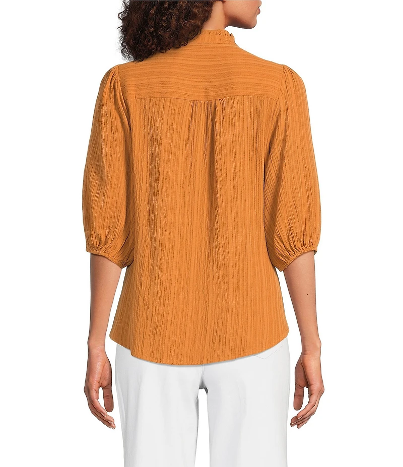 Calessa Embroidered Floral Split V-Neck 3/4 Sleeve Button Front Tunic