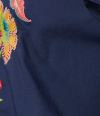 Calessa Embroidered Floral Split V-Neck Elbow Sleeve Top