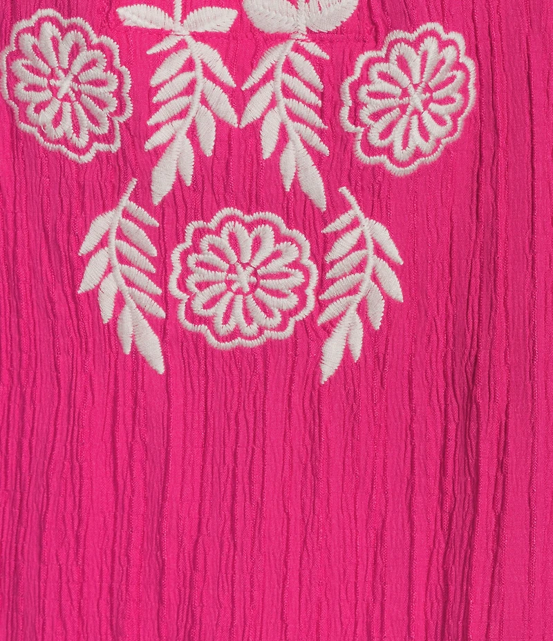 Calessa Embroidered Motif Split V-Neck 3/4 Sleeve Tunic