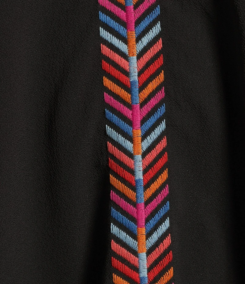 Calessa Embroidered Patchwork Ruffle Split V-Neck 3/4 Sleeve Tunic