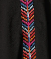 Calessa Embroidered Patchwork Ruffle Split V-Neck 3/4 Sleeve Tunic