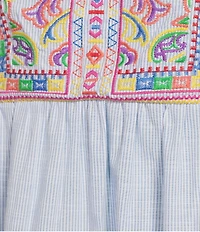 Calessa Embroidered Patchwork Split Round V-Neck 3/4 Sleeve Tunic