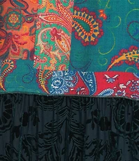 Calessa Embroidered Patchwork Split V-Neck 3/4 Sleeve Tunic