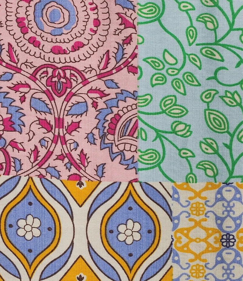 Calessa Embroidered Patchwork Split V-Neck 3/4 Sleeve Tunic