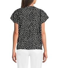 Calessa Embroidered Polka Dot Floral Split V-Neck Cap Sleeve Blouse
