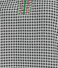 Calessa Embroidered Printed Split V-Neck Short Sleeve Ruffle Tunic