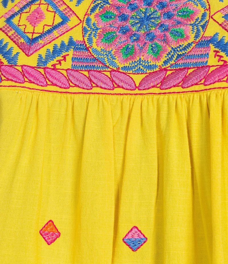 Calessa Embroidered Round Neck Ruffle Cap Sleeve Tunic