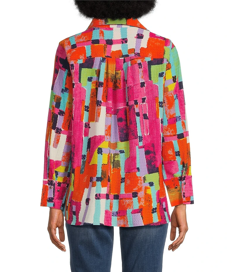 Calessa Textured Crinkle Long Sleeve Button Front Tunic