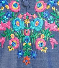 Calessa Embroidered Ruffle Split V-Neck 3/4 Sleeve Tunic