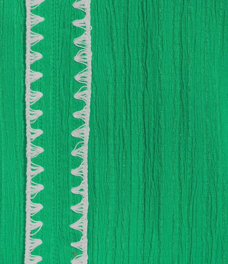 Calessa Embroidered Ruffle Split V-Neck Short Sleeve Tunic