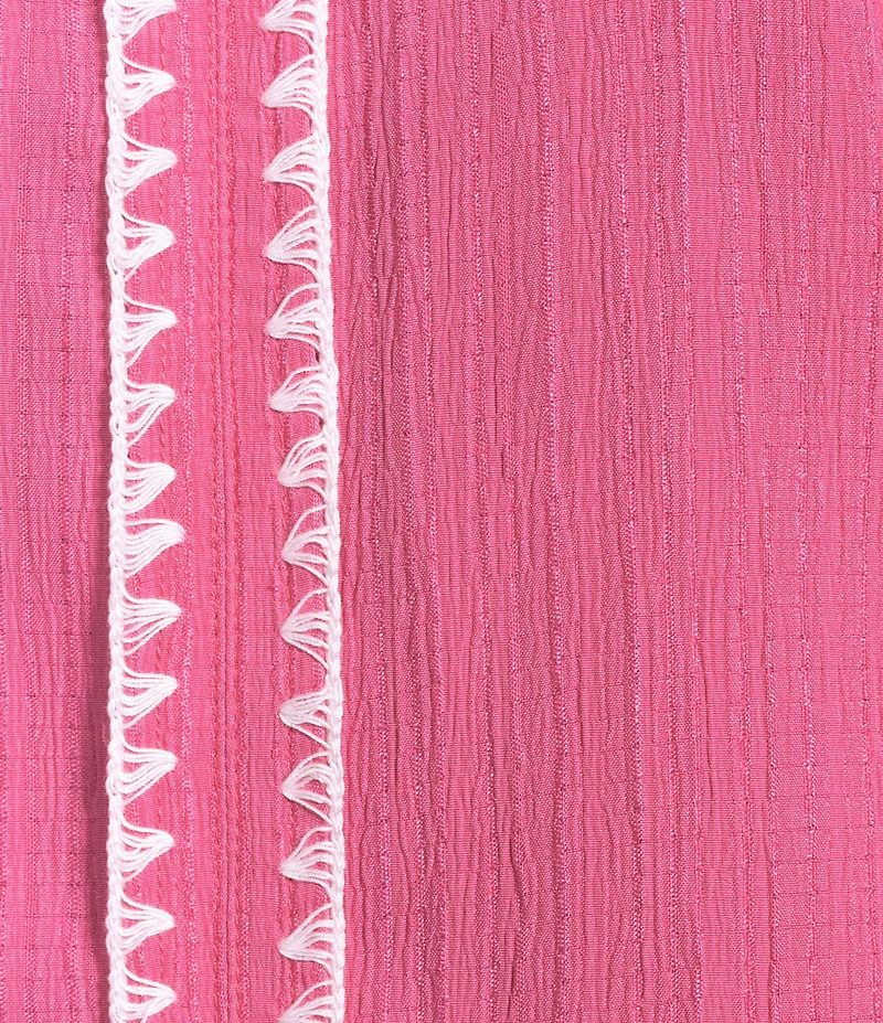 Calessa Embroidered Ruffle Split V-Neck Short Sleeve Tunic