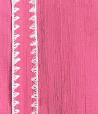 Calessa Embroidered Ruffle Split V-Neck Short Sleeve Tunic