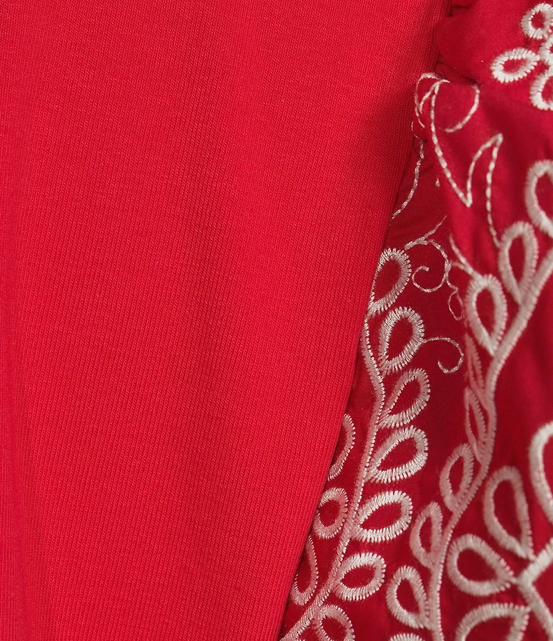 Calessa Embroidered Scalloped Short Sleeve Crew Neck Knit Top