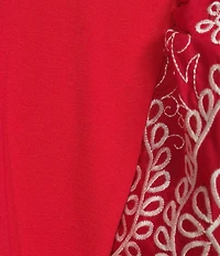 Calessa Embroidered Scalloped Short Sleeve Crew Neck Knit Top