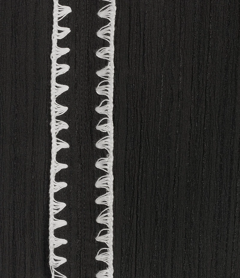 Calessa Embroidered Short Sleeve Ruffle Split V-Neck Tunic