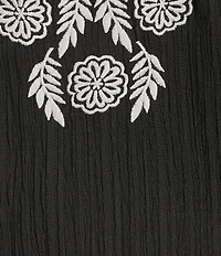 Calessa Embroidered Split Round Neck Elbow Puff Sleeve Tunic