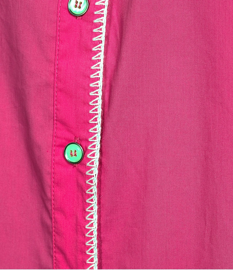 Calessa Embroidered Split V-Neck 3/4 Sleeve Button Front Shirt