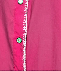 Calessa Embroidered Split V-Neck 3/4 Sleeve Button Front Shirt