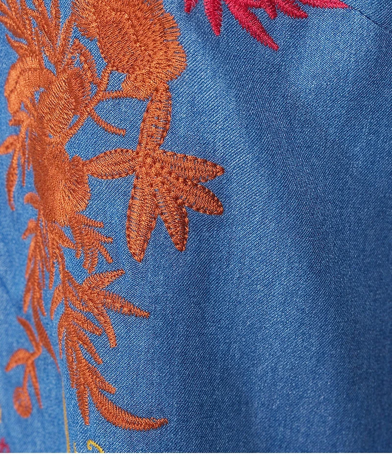 Calessa Embroidered Split V-Neck 3/4 Sleeve Tunic
