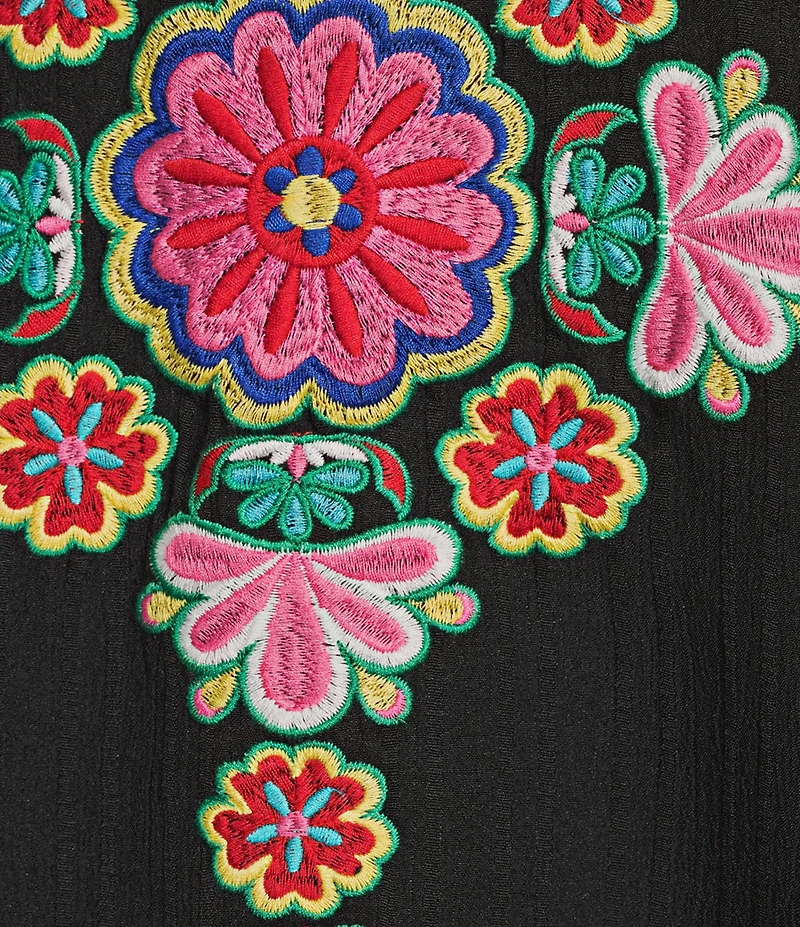 Calessa Embroidered Split V-Neck 3/4 Sleeve Tunic