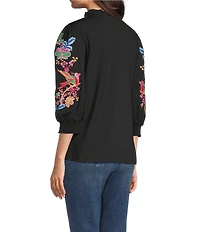 Calessa Embroidered Split V-Neck Balloon Sleeve Tunic