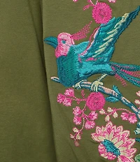 Calessa Embroidered Split V-Neck Bracelet Balloon Sleeve Blouse