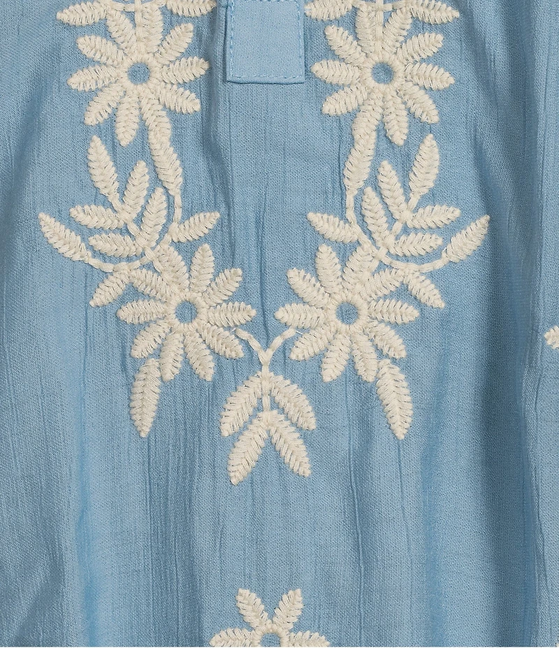 Calessa Embroidered Split V-Neck Bubble Sleeve Tunic