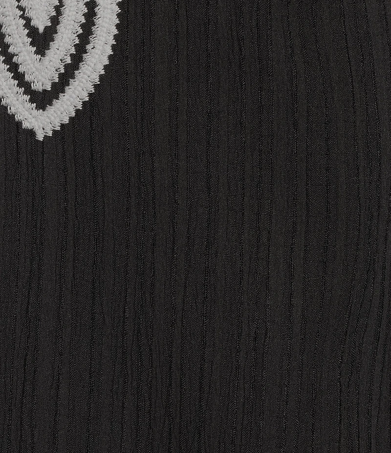 Calessa Embroidered Split V-Neck Elbow Balloon Sleeve Shift Dress