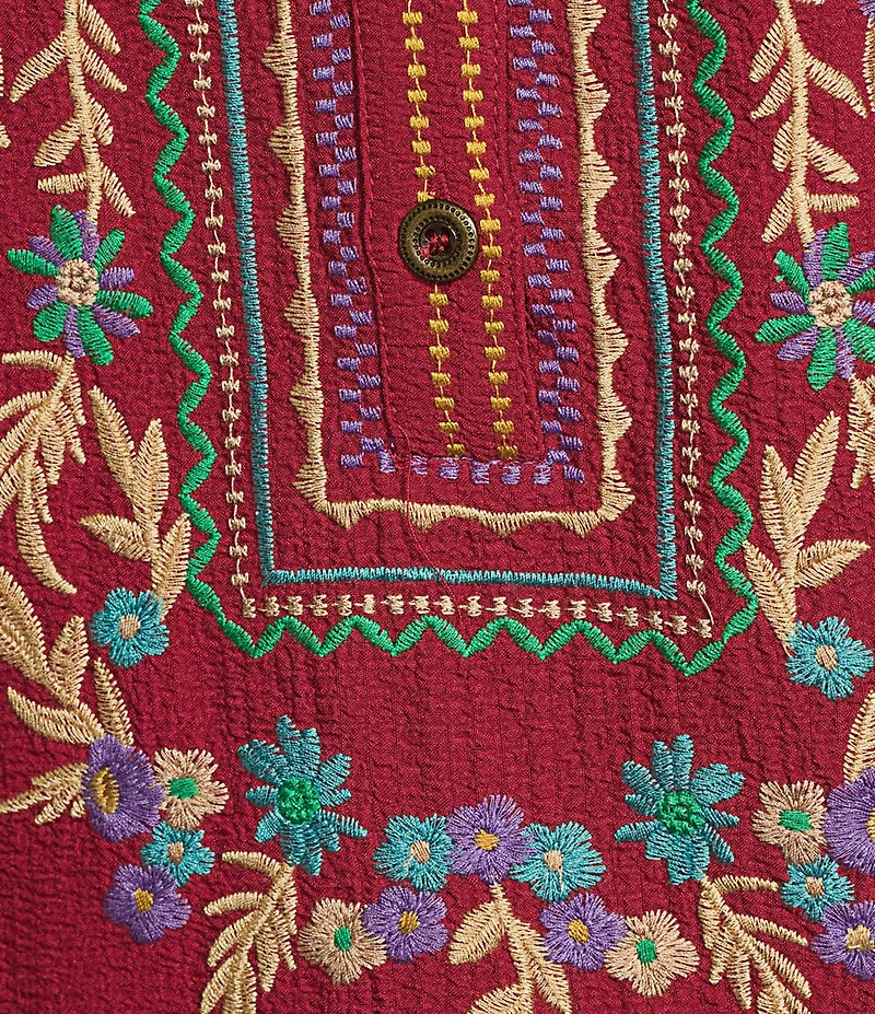 Calessa Embroidered Split V-Neck Leopard print 3/4 Sleeve Tunic